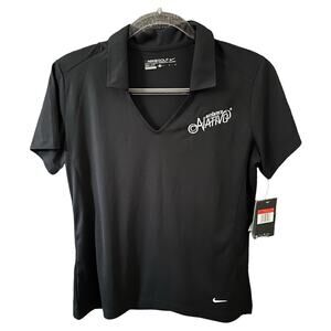 NIKE GOLF Dri-Fit Black Autentico Nativo Collar V-Neck Logo T-Shirt - NWT - L